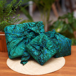 Batik rayon gift wraps, 'Green Leaf', (set of 3) - 3 Upcycled Green and Blue Batik Furoshiki-Style Gift Wraps