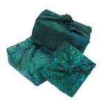 Batik rayon gift wraps, 'Green Leaf', (set of 3) - 3 Upcycled Green and Blue Batik Furoshiki-Style Gift Wraps
