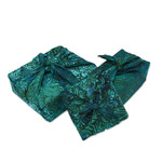 Batik rayon gift wraps, 'Green Leaf', (set of 3) - 3 Upcycled Green and Blue Batik Furoshiki-Style Gift Wraps