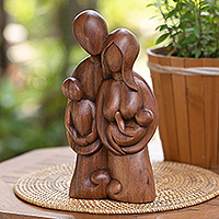 Wood sculpture, 'Stay Together' - Artisan Hand-Carved Family Suar Wood Sculpture Made in Bali