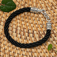 Sterling silver pendant bracelet, 'Hero of Islands' - Balinese Artisan-Made Black Sterling Silver Pendant Bracelet