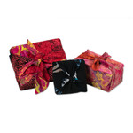 Batik furoshiki-style gift wraps, 'Flames of Celebration' (set of 3) - Batik-Patterned Set of 3 Rayon Furoshiki-Style Gift Wraps