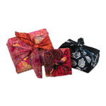 Batik furoshiki-style gift wraps, 'Flames of Celebration' (set of 3) - Batik-Patterned Set of 3 Rayon Furoshiki-Style Gift Wraps