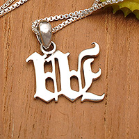 Sterling silver pendant necklace, 'Letter W' - Balinese-Made Sterling Silver Letter W Pendant Necklace