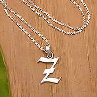 Sterling silver pendant necklace, 'Letter Z' - Classic Letter Z Sterling Silver Pendant Necklace from Bali