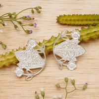 Sterling silver button earrings, 'Queen of Paradise' - Classic Floral Sterling Silver Button Earrings Made in Bali