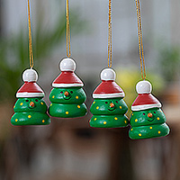 Wood ornaments, Santa Pines (set of 4)