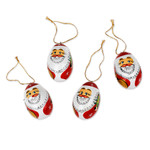 Wood ornaments, 'Eggy Claus' (set of 4) - Classic Set of 4 Egg-Shaped Albesia Wood Santa Ornaments