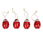 Wood ornaments, 'Eggy Claus' (set of 4) - Classic Set of 4 Egg-Shaped Albesia Wood Santa Ornaments