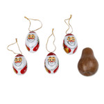 Wood ornaments, 'Eggy Claus' (set of 4) - Classic Set of 4 Egg-Shaped Albesia Wood Santa Ornaments