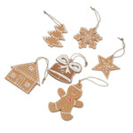 Handmade ornaments, 'Holiday Memories' (set of 6) - Set of 6 Handmade Christmas-Themed Chipboard Ornaments