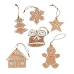 Handmade ornaments, 'Holiday Memories' (set of 6) - Set of 6 Handmade Christmas-Themed Chipboard Ornaments
