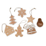 Handmade ornaments, 'Holiday Memories' (set of 6) - Set of 6 Handmade Christmas-Themed Chipboard Ornaments