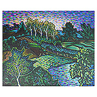 'Morning Sunrise' - Impressionist Pointillist Landscape Acrylic Painting of Bali