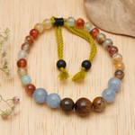 Pulsera de cuentas con múltiples piedras preciosas - Pulsera hecha a mano con cuentas de múltiples piedras preciosas y nudo corredizo