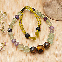 Fluorite and tiger's eye beaded bracelet, 'Carefree Spirit' - Balinese Handmade Fluorite and Tiger's Eye Beaded Bracelet