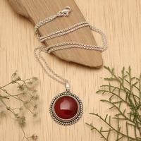 Carnelian pendant necklace, 'Fiery Cycle' - Polished and Oxidized Carnelian Cabochon Pendant Necklace