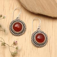 Carnelian dangle earrings, 'Fiery Cycle' - Carnelian Dangle Earrings in Polished and Oxidized Finishes