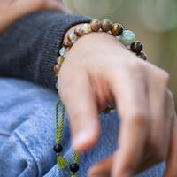 Multi-gemstone beaded bracelet, 'Hopeful Sense' - Adjustable Green Multi-Gemstone Beaded Bracelet from Bali