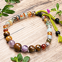 Multi-gemstone beaded bracelet, 'Harmonious Soul' - Bohemian Handmade Adjustable Multi-Gemstone Beaded Bracelet