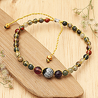 Multi-gemstone beaded bracelet, 'Brave Life' - Balinese Multi-Gemstone Beaded Bracelet with Golden Beads