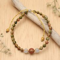 Unakite and aquamarine beaded bracelet, 'Visions of Hope' - Balinese Handmade Unakite and Aquamarine Beaded Bracelet