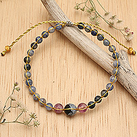 Gold-accented multi-gemstone beaded pendant bracelet, 'Breathe In and Out' - Gold-Accented Multi-Gemstone Beaded Yoga Pendant Bracelet