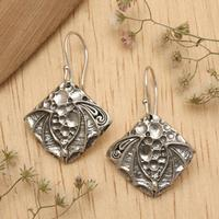 Sterling silver dangle earrings, 'Bat Memorial' - Bat-Themed Sterling Silver Dangle Earrings Crafted in Bali