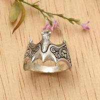 Sterling silver band ring, 'Nocturnal Puissance' - Artisan-Made Bat-Shaped Sterling Silver Band Ring from Bali