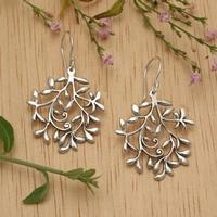 Sterling silver dangle earrings, 'Orient Bloom' - Oriental-Inspired Floral Sterling Silver Dangle Earrings