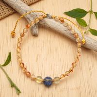 Multi-gemstone beaded bracelet, 'Jubilant Clarity' - Fair Trade Golden Multi-Gemstone Beaded Bracelet from Bali