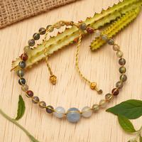 Bloodstone and aquamarine beaded bracelet, 'Peaceful Fortune' - Bohemian Balinese Bloodstone and Aquamarine Beaded Bracelet