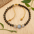 Onyx and aquamarine beaded bracelet, 'Peace in Darkness' - Balinese-Crafted Golden Onyx and Aquamarine Beaded Bracelet