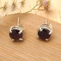 Garnet stud earrings, 'Secret Fire' - Natural 2-Carat Faceted Garnet Stud Earrings Made in Bali