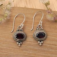 Garnet dangle earrings, 'Passionate Empress' - Classic Balinese-Made 2-Carat Natural Garnet Dangle Earrings