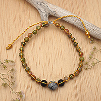 Multi-gemstone beaded bracelet, 'New Journey' - Handcrafted Multi-Gemstone Bracelet with Golden Brass Beads