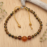 Tiger's eye and aquamarine beaded bracelet, 'Self Fire' - Tiger's Eye and Aquamarine Beaded Bracelet in Warm Hues