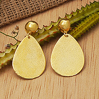 Gold-plated dangle earrings, 'Golden Reflection' - Pear-Shaped 18k Gold-Plated Brass Dangle Earrings from Bali