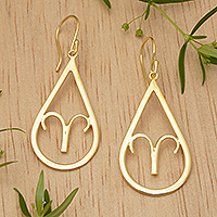 Gold-plated dangle earrings, 'Taurus Glory' - High-Polished Taurus-Themed 18k Gold-Plated Dangle Earrings