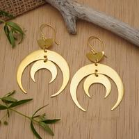 Gold-plated dangle earrings, 'Lunar Grandeur' - Artisan-Made 18k Gold-Plated Moon Dangle Earrings from Bali