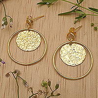 Gold-plated dangle earrings, 'Victorious Earth' - Semi-Abstract Polished and Hammered 18k Gold-Plated Earrings