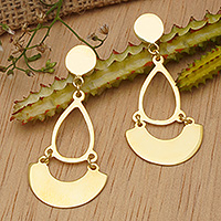 Gold-plated dangle earrings, 'Swinging Reflection' - Fair Trade 18k Gold-Plated Dangle Earrings Crafted in Bali