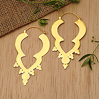 Gold-plated hoop earrings, 'Balinese Puissance' - Balinese Handmade Polished 18k Gold-Plated Hoop Earrings