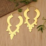 Gold-plated hoop earrings, 'Balinese Puissance' - Balinese Handmade Polished 18k Gold-Plated Hoop Earrings