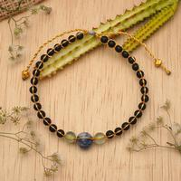 Multi-gemstone beaded bracelet, 'Intuition in Darkness' - Handcrafted Onyx Bracelet with Fluorite and Sodalite Beads