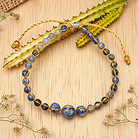 Sodalite beaded bracelet, 'Inner Sage' - Blue Sodalite Beaded Bracelet with Golden Brass Accents