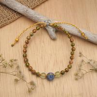 Multi-gemstone beaded bracelet, 'Balanced Journey' - Adjustable Multi-Gemstone Bracelet with Golden Brass Beads