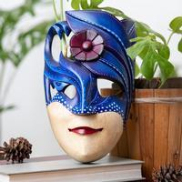 Wood mask, 'Tree Phantom' - Fantasy-Inspired Blue Albesia Wood Mask with Batik Details