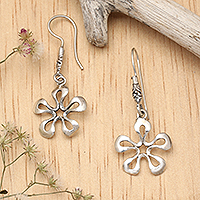 Sterling silver dangle earrings, 'Lavender Light' - Polished Floral Sterling Silver Dangle Earrings Made in Bali