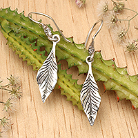 Sterling silver dangle earrings, 'Immortal Leaves' - Nature-Themed Leaf-Shaped Sterling Silver Dangle Earrings